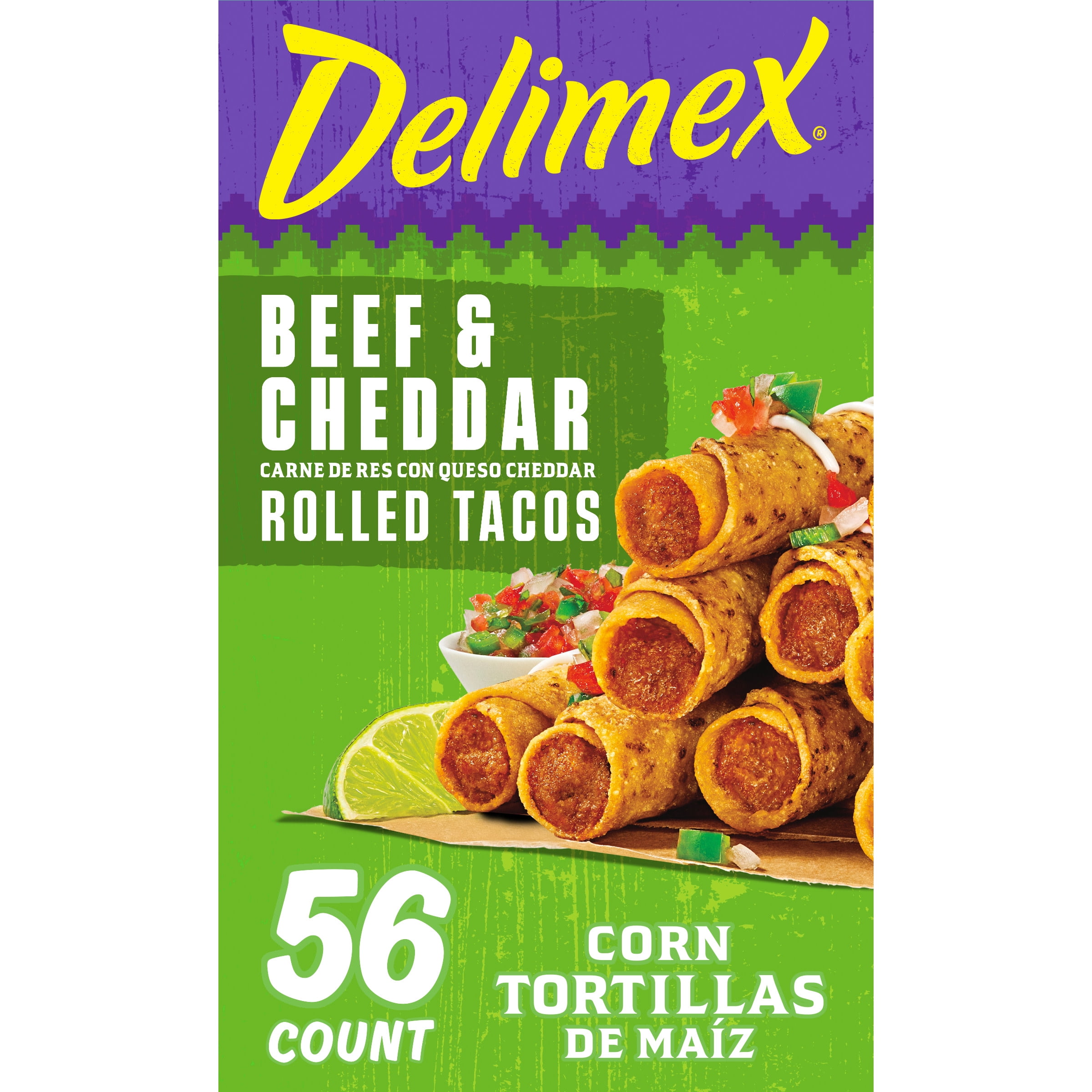 Delimex Beef & Cheddar Corn Rolled Tacos Frozen Snacks, 56