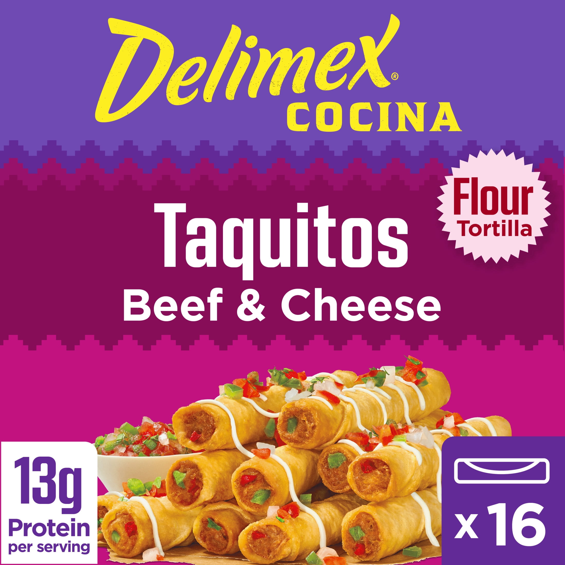 Delimex Beef & Cheese Taquitos Frozen Snacks, 16 Count Box