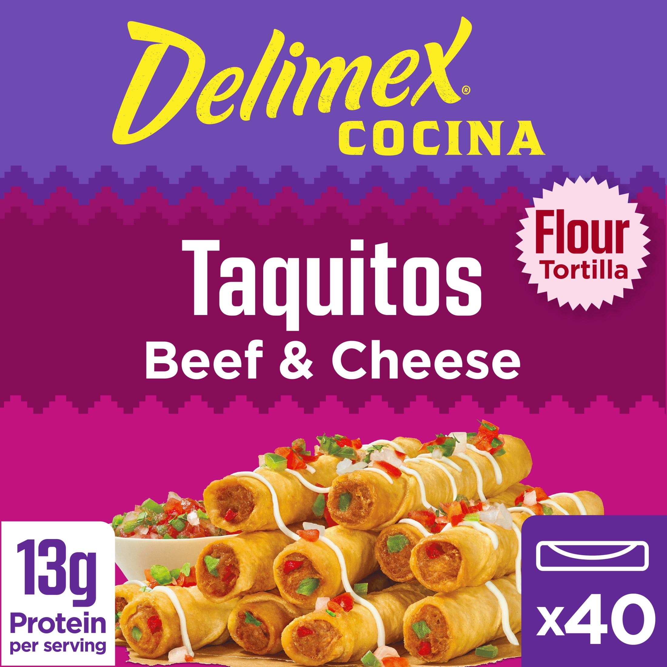 Delimex Beef & Cheese Taquitos Frozen Snacks, 40 Count Box