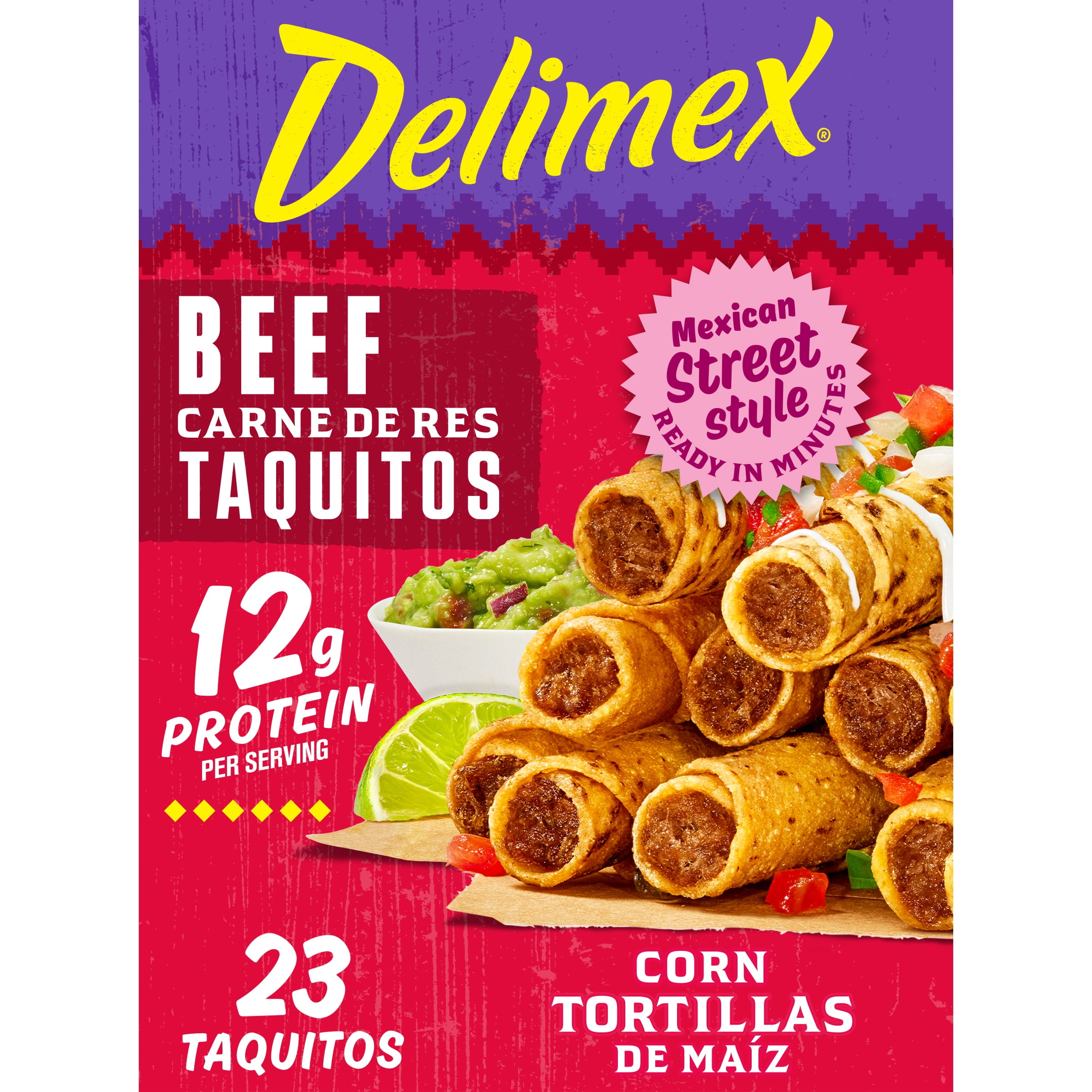 Box Size Appetizers, Snacks 23 Delimex Beef & Full Taquitos Ct Corn Frozen