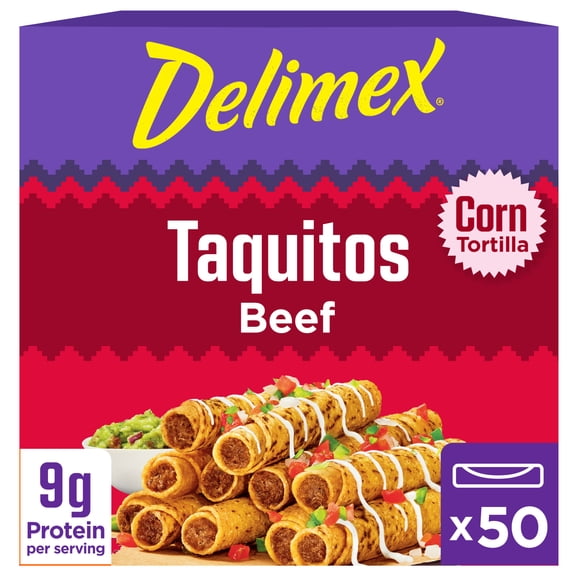 Delimex Beef Taquitos Frozen Snacks, 50 Count Box