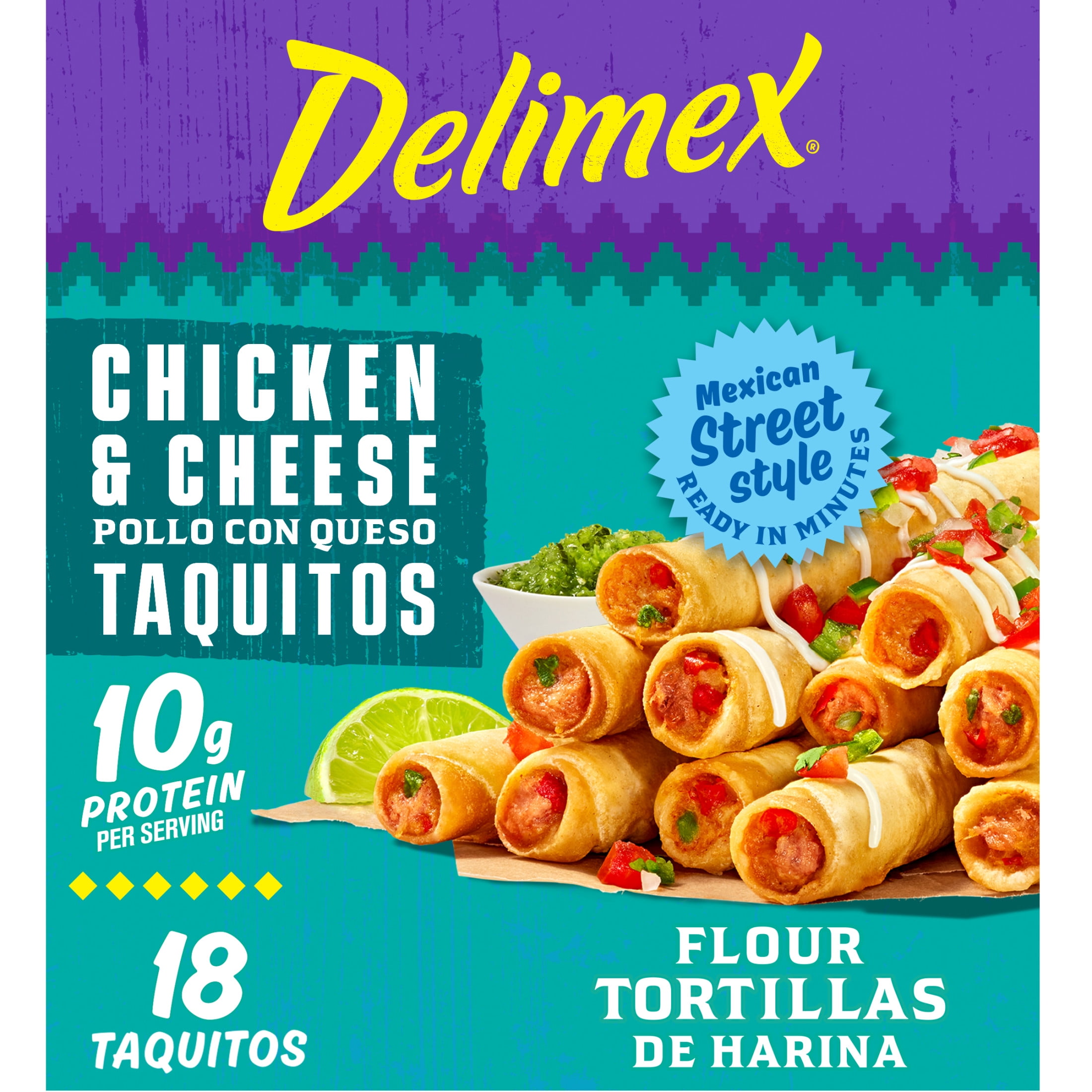 Delimex Chicken & Cheese Taquitos Frozen Snacks, 18 Count Box