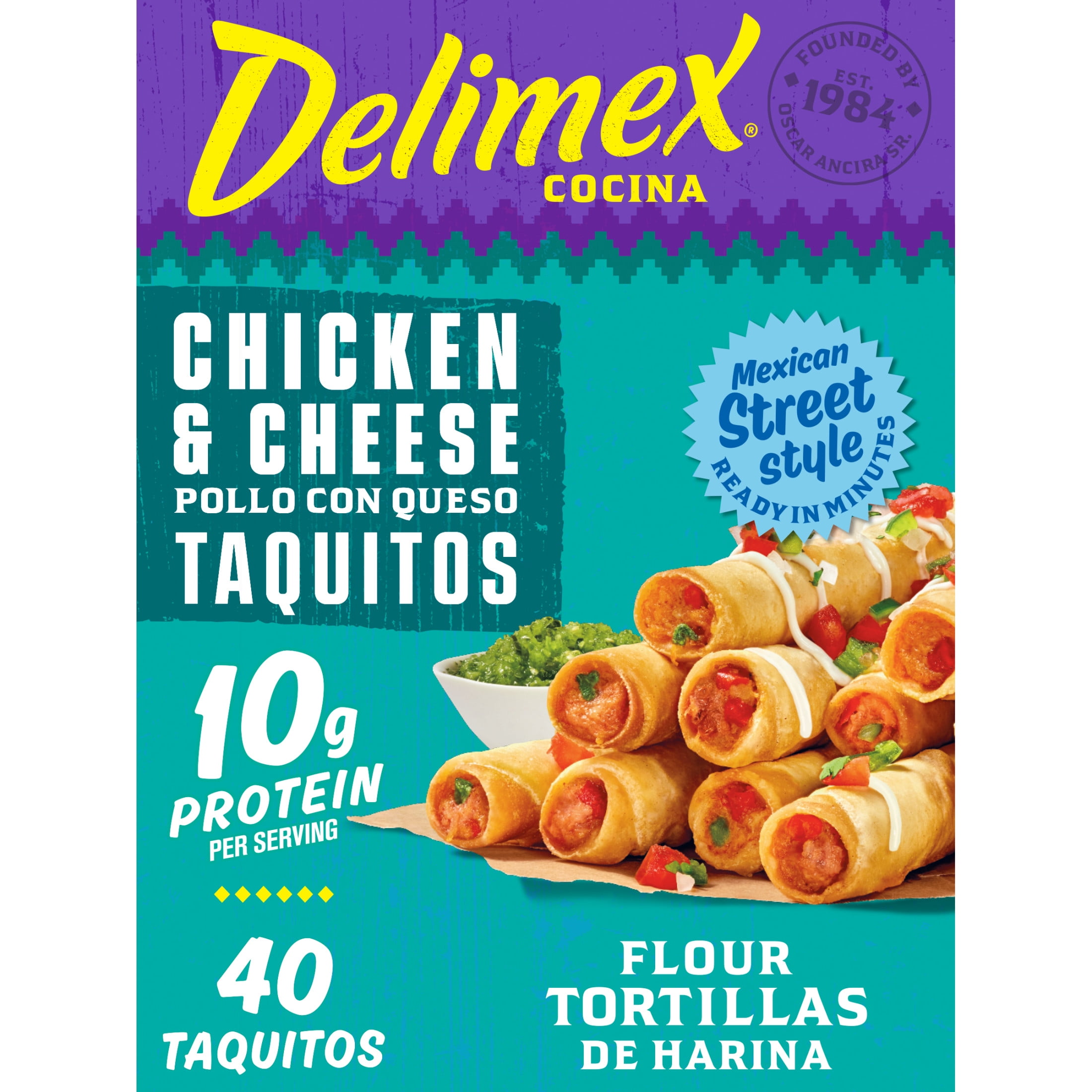 Delimex Chicken & Cheese Large Flour Taquitos Frozen Snacks & Appetizers, 40 Ct Box Jumbo
