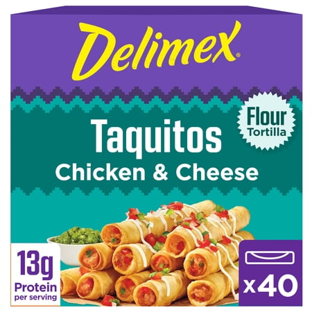Delimex Chicken and Cheese Taquitos Frozen Snacks, for Easy Snacking and Convenient Meal Solutions, Flour Tortillas, 13g Protein per Serving, 48 oz (1.36kg)