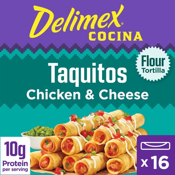 Delimex Chicken & Cheese Taquitos Frozen Snacks, 16 Count Box