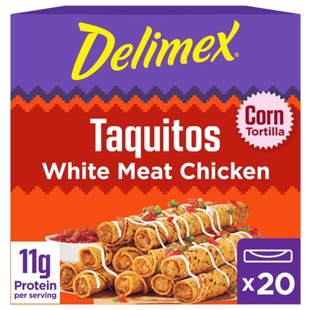Delimex White Meat Chicken Taquitos Frozen Snacks, 20 Count Box