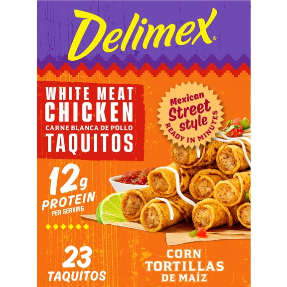 Delimex White Meat Chicken Taquitos Frozen Snacks, 23 Count Box
