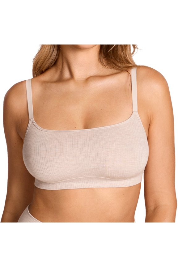 Natrelax Modal Ribbed Bras for Women Wireless Unlined Adjustable Straps Comfort Bralette