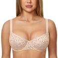 thumbnail image 1 of Delimira Women's Balconette Bra Push up Underwire Unlined See Through Demi Bras Plus Size, 1 of 6