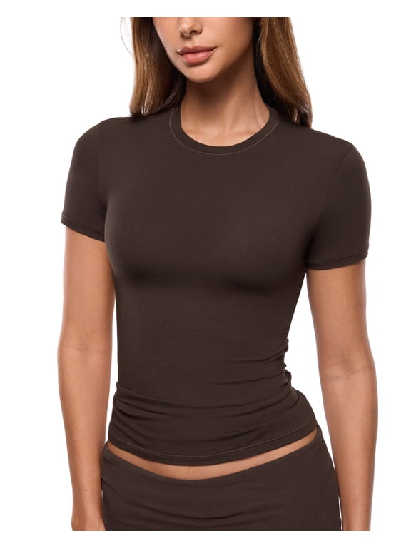 Women's Inbarely Cotton High Stretch Short Sleeve Top Slim Fit T Shirts Basic Casual Tees
