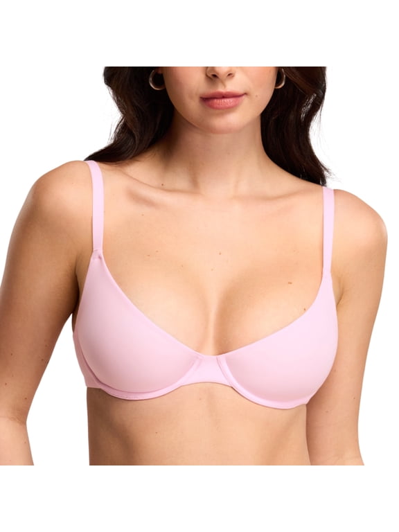 Women's Unlined Demi Bra Underwire, Balconette, Plus Size, Soft