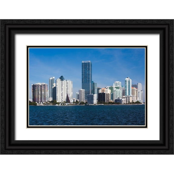 Delimont, Danita 24x17 Black Ornate Wood Framed with Double Matting Museum Art Print Titled - USA, Florida, Miami, city Skyline from Rickenbacker Causeway