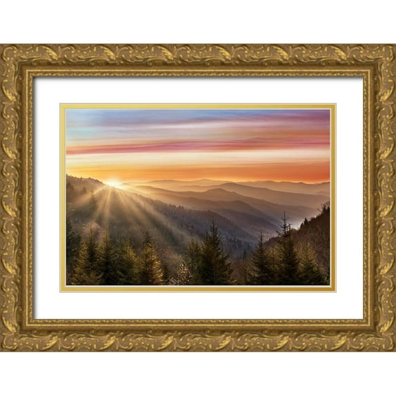Delimont, Danita 24x17 Gold Ornate Wood Framed with Double Matting Museum Art Print Titled - Smokey Sunrise