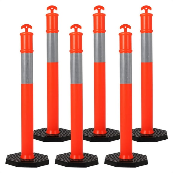 Delineator Post with Base 6 Pack, 45 Inch Portable Orange Traffic Delineator Posts Cones with Reflective Collars for Driving Practice and Construction Work