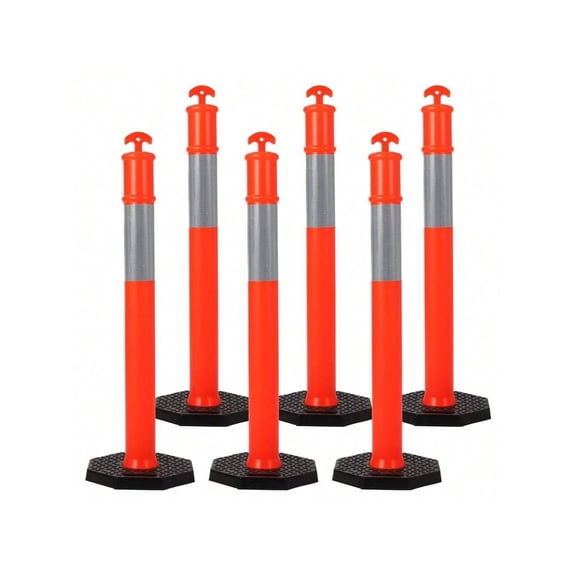 Delineator Post With Base 6 Pack, 45 In Portable Orange Traffic Delineator Posts Cones With Reflective Collars For Driving Practice And Construction Work