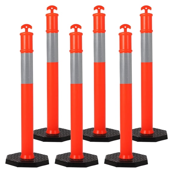 Delineator Post with Base 6 Pack, Towallmark 45 Inch Portable Orange Traffic Delineator Posts Cones with Reflective Collars for Driving Practice and Construction Work
