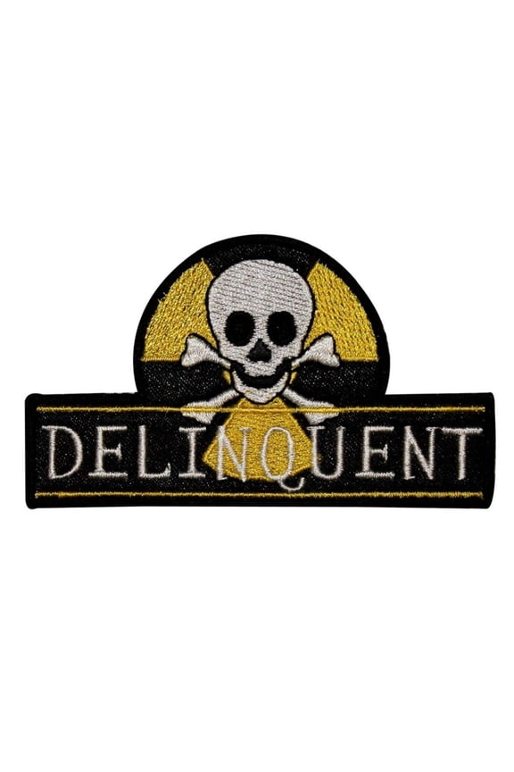 Delinquent Skull Crossbones Patch Biohazard Badge Embroidered Iron On Applique