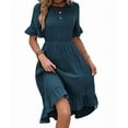 thumbnail image 1 of Deliqiba Women'S Short Sleeve Dresses High Waist Round Neck Solid Flounce Sleeve Ruffle Dress Blue and Green XXXL, 1 of 6