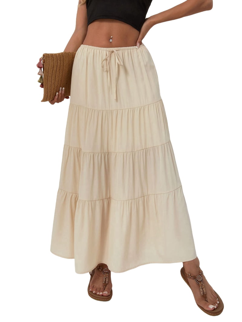 drawstring tiered long skirt main image 0