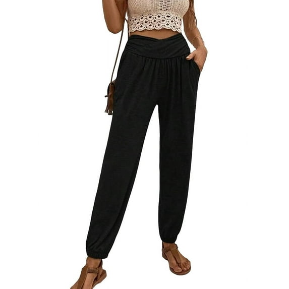 Mawalde Womens Yoga Sweatpants Loose Workout Harem Joggers Casual Comfy Lounge Pajama Pants with Pockets Black L