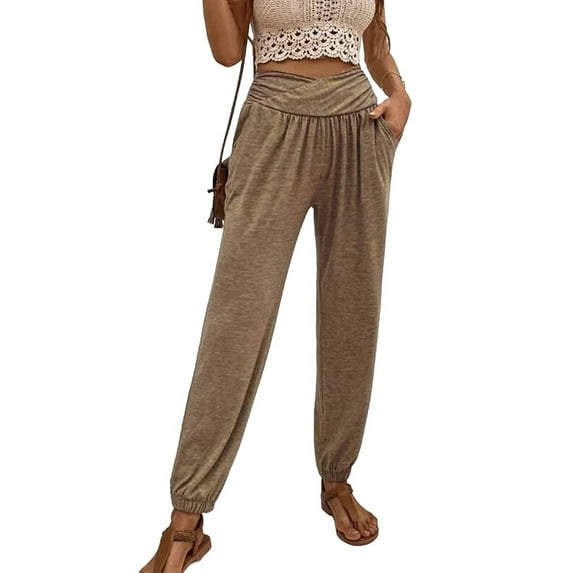 Mawalde Womens Yoga Sweatpants Loose Workout Harem Joggers Casual Comfy Lounge Pajama Pants with Pockets Khaki S