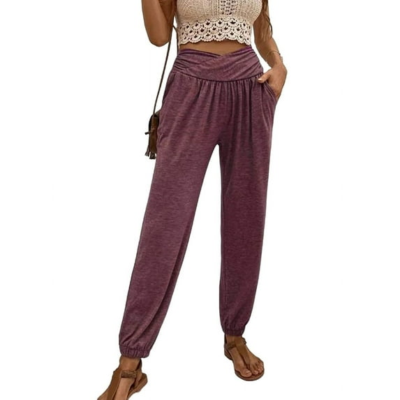 Deliqiba Womens Yoga Sweatpants Loose Workout Harem Joggers Casual Comfy Lounge Pajama Pants with Pockets L