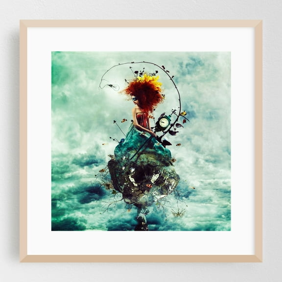 Delirium - Digital Art Surrealism Fantasy Whimsical Abstract Modern Art Mystical Illustration Oak Framed Wall Art Print 12 x 12 inches