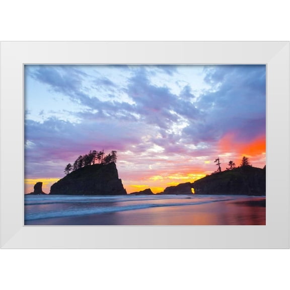 Delisle, Gilles 32x23 White Modern Wood Framed Museum Art Print Titled - Washington, Olympic NP Second Beach at sunset