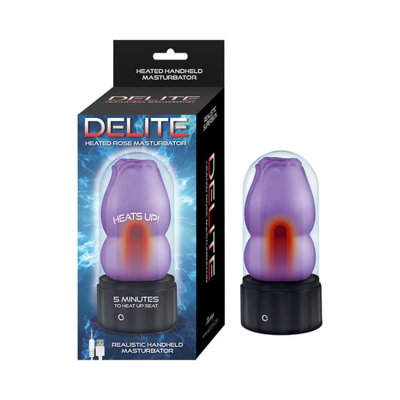Delite Heated Rose Rechargeable Masturbator for Men, Purple