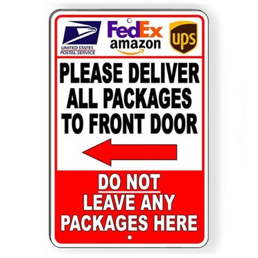 Custom Signs Delivery Instruction Sign - 'Deliver All Packages To Front Door' With Arrow, Multicolor