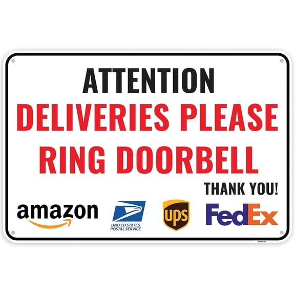 Deliveries Please Ring Doorbell Sign, 12 x 8 Inches - Aluminum - Ring Door Bell for Service Assistance/Without a frame