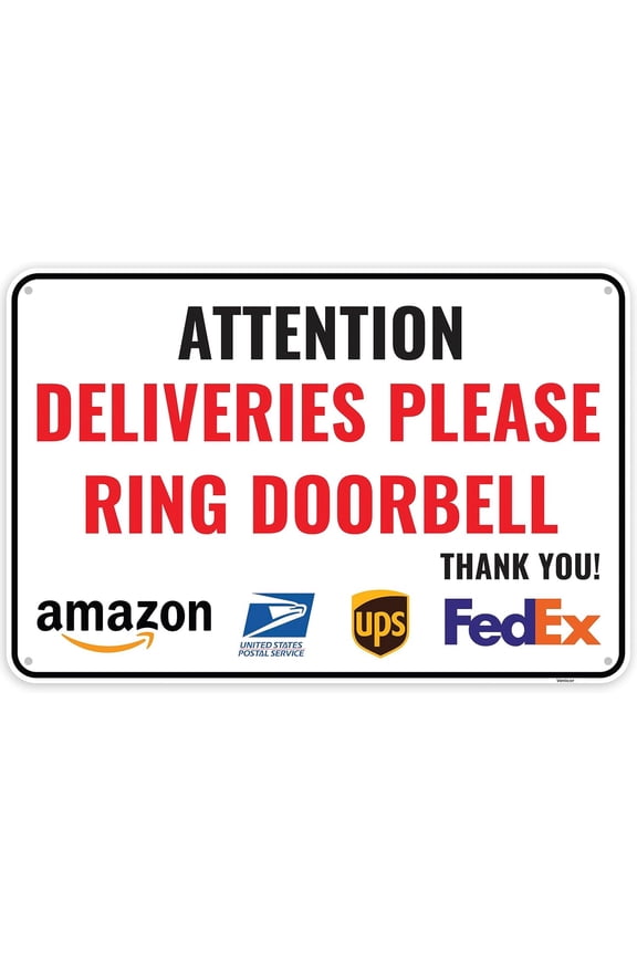 Deliveries Please Ring Doorbell Sign, 12 x 8 Inches - Aluminum - Ring Door Bell for Service Assistance/Without a frame