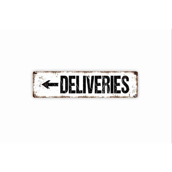 Deliveries With Right or Left Arrow Sign - Packages Here Delivery Entrance Drop Off Rustic Street Metal Aluminum Sign or Door Name Plate Plaque - Size: 16 x 4 Inches