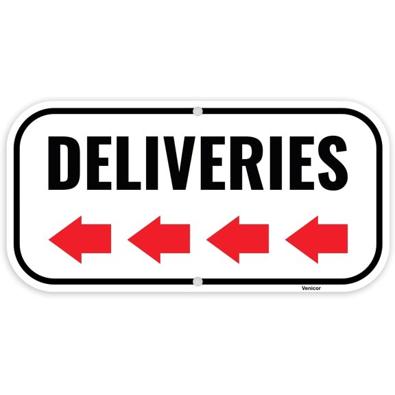 Deliveries Sign Left Arrow, 8 x 12 Inches - Aluminum - Package Delivery Signs For Packages - Deliveries This Way Sign For Home Drivers/Without a frame