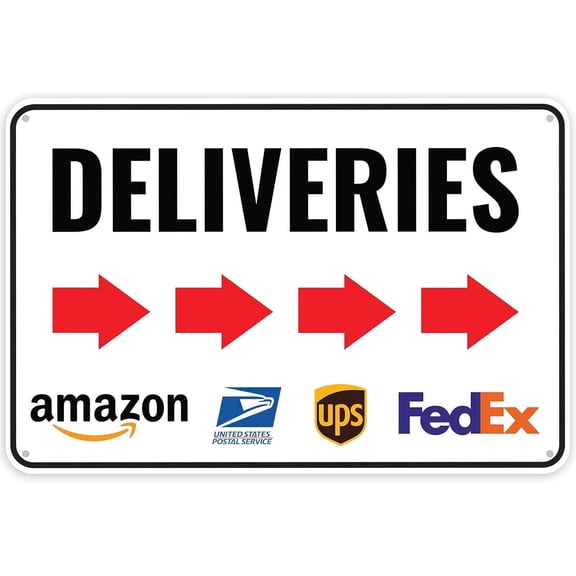 Deliveries Sign Right Arrow, 12 x 8 Inches - Aluminum - Please Delivery Signs For Packages - Deliveries This Way Sign For Home Drivers