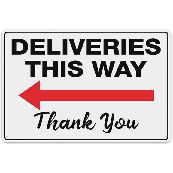 Deliveries This Way Thank You Left Arrow Sign 8"x12" - Aluminum Tin Warning for Home Outdoor Garden, High-Visibility Directional Decor