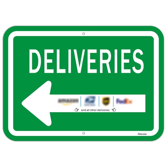 Deliveries with Left Arrow Sign 12" x 8" Please Delivery Instructions Metal Reflective Rust Aluminum UV Protected Waterproof Outdoor Use