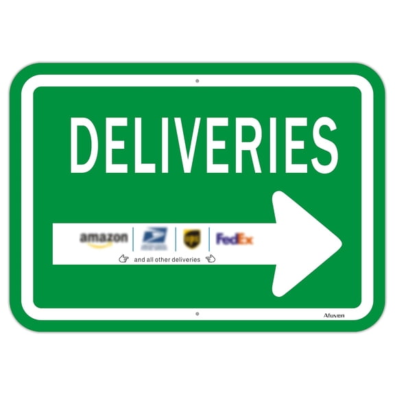 Deliveries with Right Arrow Sign 12" x 8" Please Delivery Instructions Metal Reflective Rust Aluminum UV Protected Waterproof Outdoor Use