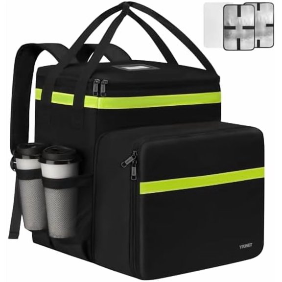 Delivery Backpack with 7 Cup Holders,  Insulated Delivery Bags for Hot/Cold , Expandable Insulated Pizza Bag for  Fits for  Eat, Grubhub, Doordash, Black