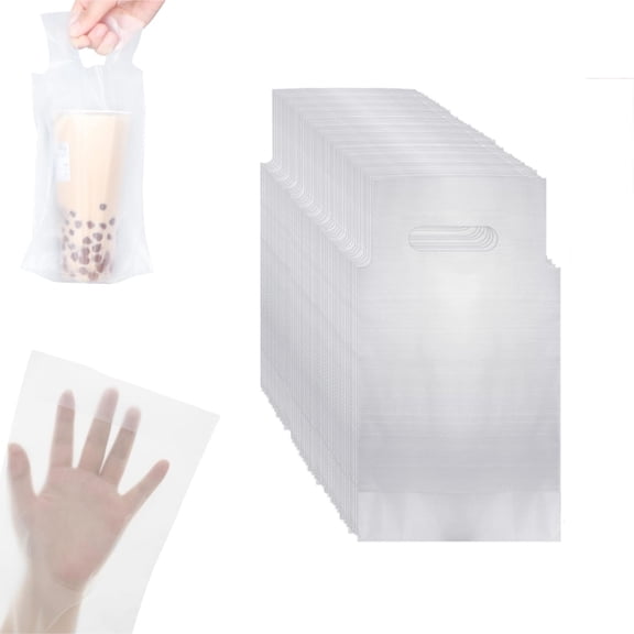 Delivery Beverage Bags,Take Out Hanging Hole Beverage Carrier for Single Cup,Durable Plastic Beverage Packaging Supplies for Juice,Milk