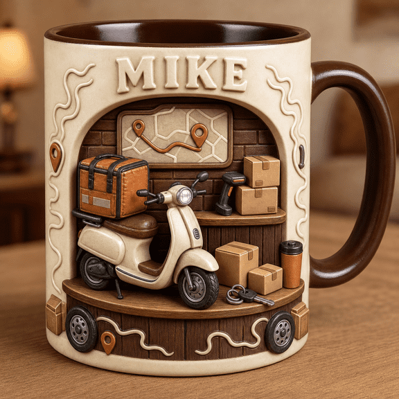 Delivery Driver Dad Accent Mug Custom Name Father’s Day Gift with Scooter Route Map
