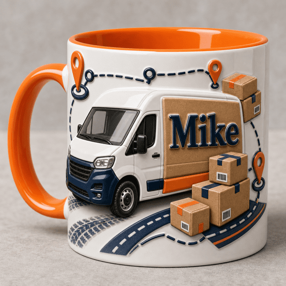 Delivery Driver Dad Accent Mug Personalized Van Package Route Map Father’s Day Gift