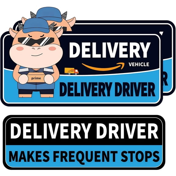 Delivery Driver Magnet for Car, Reflective Caution Frequent Stops Car Magnet, 2 Pack 11"x7" + 1 Pack 11"x3", Durable and Weather-Resistant Magnetic Signs for Vehicles