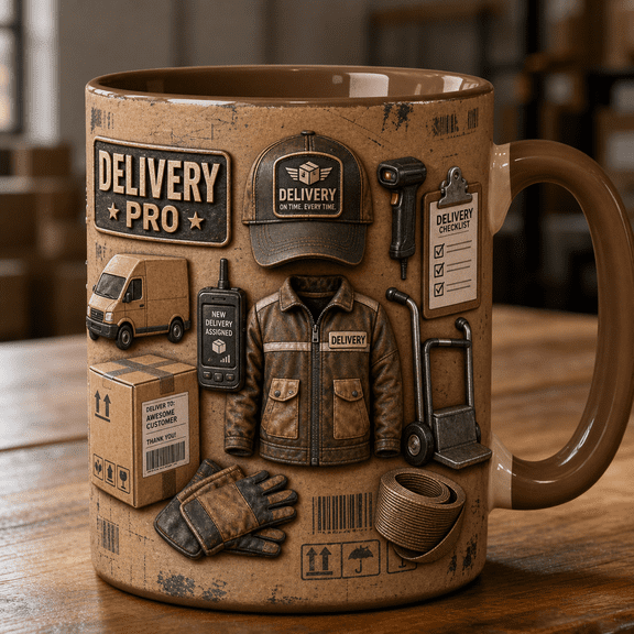 Delivery Driver Mug 3D Effect Brown Cardboard Design for Courier Service Gifts