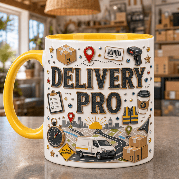 Delivery Driver Mug 3D Effect Route Map Coffee Cup with Package Box Gift