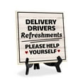 thumbnail image 1 of Delivery Drivers Refreshments Please Help Yourself 5"x 5" Square Table Sign With Acrylic Easel | Home & Office Decor, 1 of 7