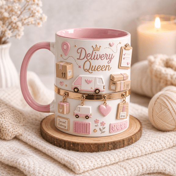Delivery Mug Personalized Pink Coffee Cup for Courier Driver Package Delivery Gift