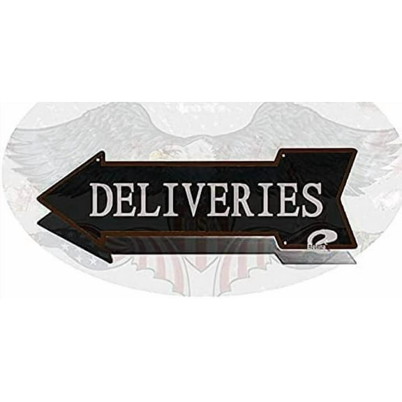 Delivery Sign Black Left Arrow Package Deliveries Signs Drop Off Deliver Parcel Here Business Packages Plaque Metal tin Sign 5x17 INCH-Arrow Plaque Metal tin Sign (Black Right Arrow)
