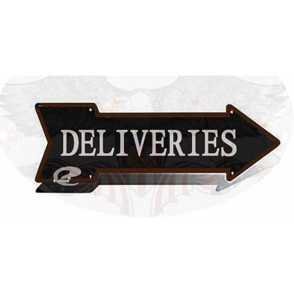 Delivery Sign Black Left Arrow Package Deliveries Signs Drop Off Deliver Parcel Here Business Packages Plaque Metal tin Sign 5x17 INCH-Arrow Plaque Metal tin Sign (Black Left Arrow)