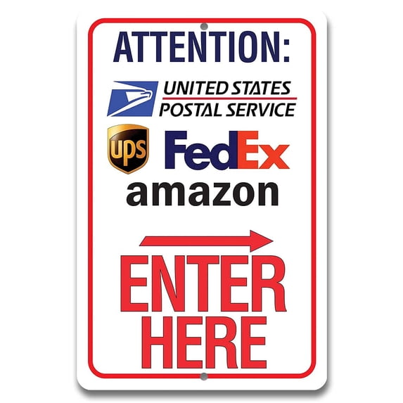 Delivery Sign for Package and Box Deliveries - Enter Here - Great for Offices and Home Packages and Boxes Delivery Instructions - Large 8" x 12" Aluminum Safe for Use Indoors or Outdoors